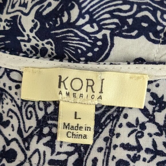 WOMEN'S "Kori America" White & Blue Maxi, 3/4 Sleeved Kaftan; Rayon; Size L - Picture 6 of 6